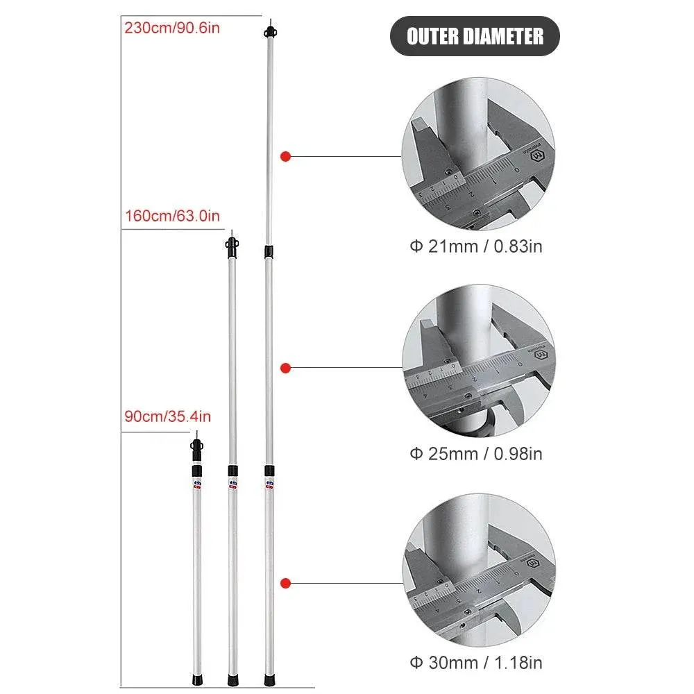 2.3M Aluminum Alloy Tent Pole Telescoping Tent Support Rods Beach Shelter Tarp Awning Pole for Picnic Hiking Camping Equipment