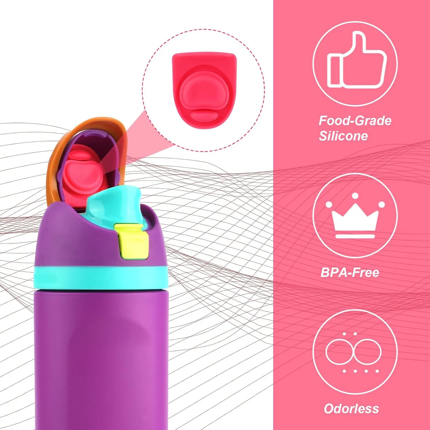 2pcs Water Bottle Top Lid Compatible with Owala FreeSip 24oz 32oz, Sealing Parts Replacement Stopper Silicone Plug Accessories for Owala Free Sip 19/24/32/40oz Seal Gasket Bottle Cap Mouth (Carmine)