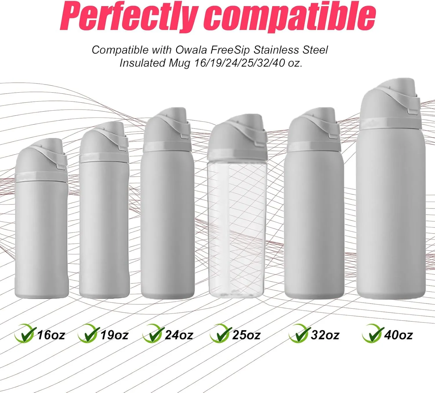 2pcs Water Bottle Top Lid Compatible with Owala FreeSip 24oz 32oz, Sealing Parts Replacement Stopper Silicone Plug Accessories for Owala Free Sip 19/24/32/40oz Seal Gasket Bottle Cap Mouth (Carmine)
