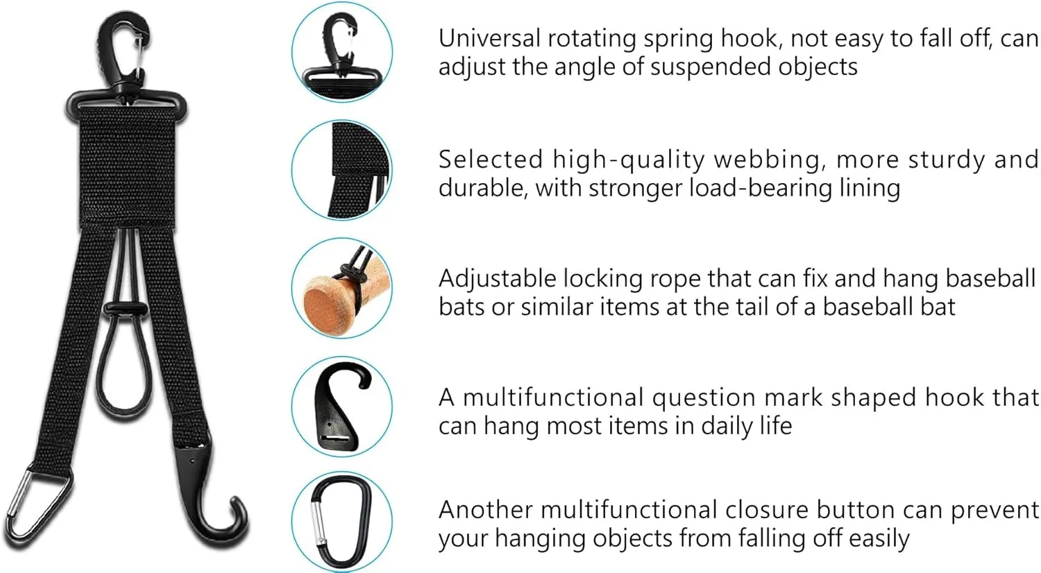 3 in 1 Multifunctional hook,Baseball&Softball Equipment Hanger, Sports Accessories for Baseball,Softball,Hiking,Water Bottle Hiking Camping,Used Both Indoors and Outdoors(2pcs)