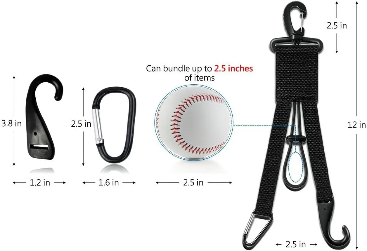 3 in 1 Multifunctional hook,Baseball&Softball Equipment Hanger, Sports Accessories for Baseball,Softball,Hiking,Water Bottle Hiking Camping,Used Both Indoors and Outdoors(2pcs)