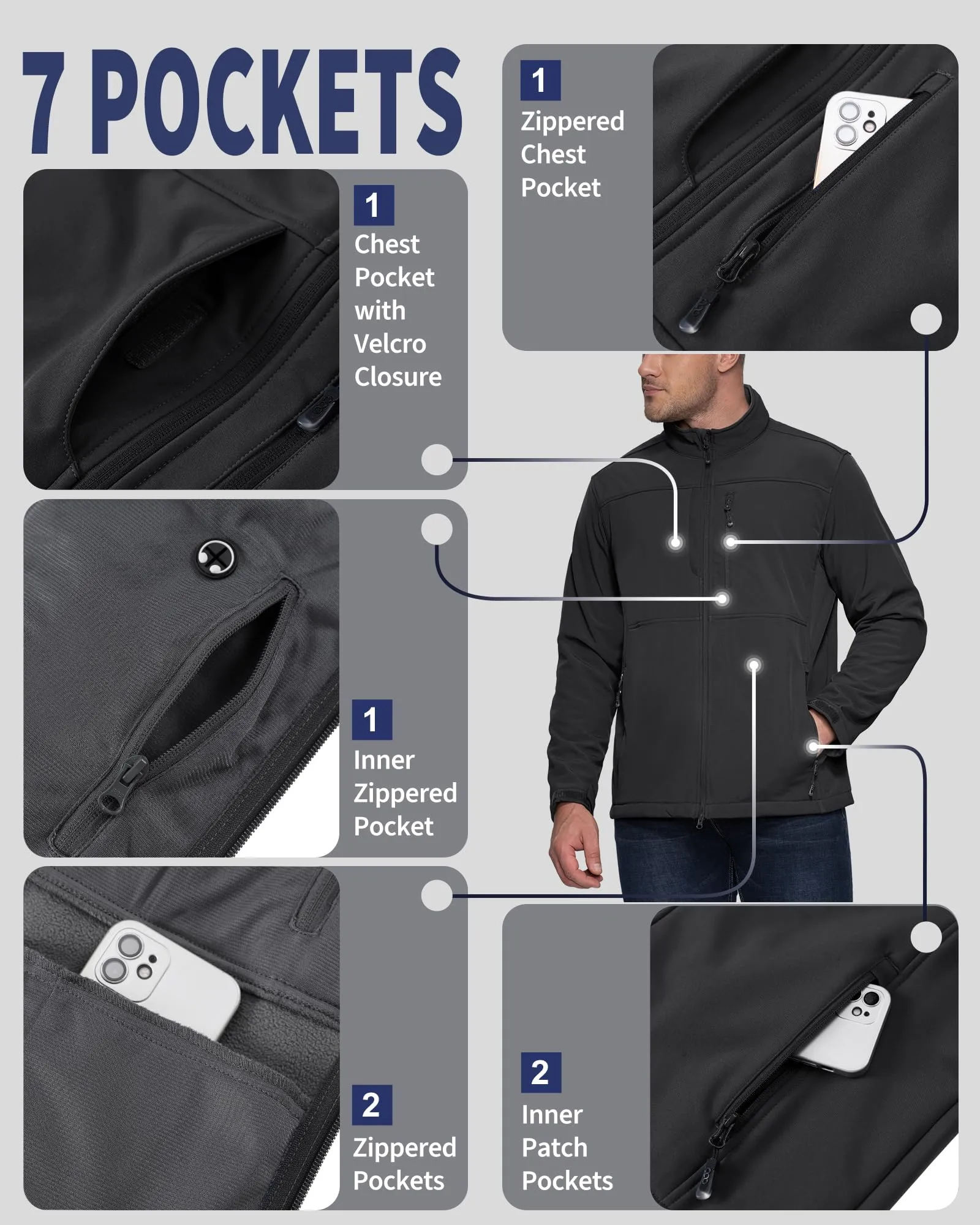 33,000ft Men's Lightweight Softshell Jacket Warm Fleece Lined Windbreaker Waterproof Soft Shell for Outdoor Hiking