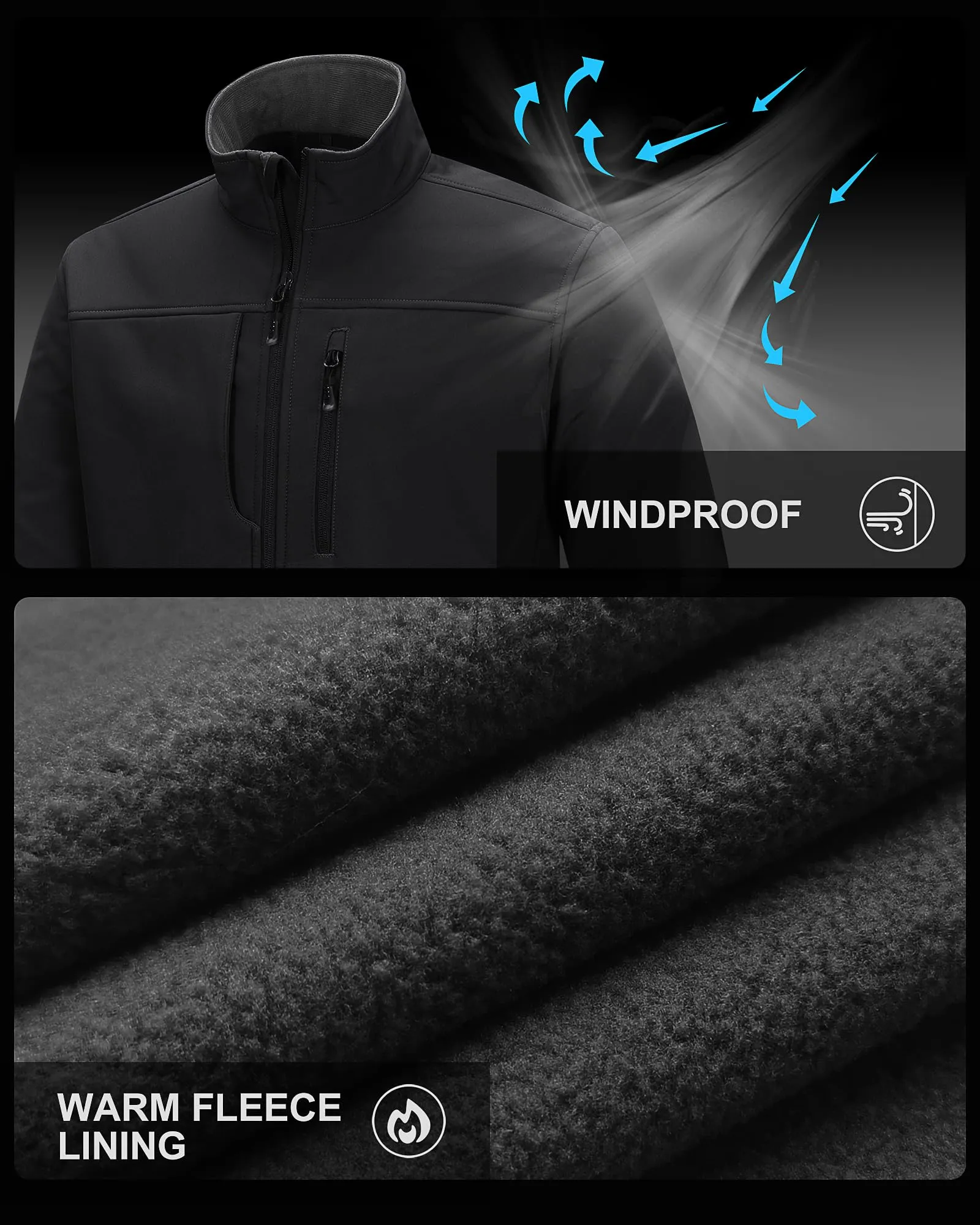 33,000ft Men's Lightweight Softshell Jacket Warm Fleece Lined Windbreaker Waterproof Soft Shell for Outdoor Hiking