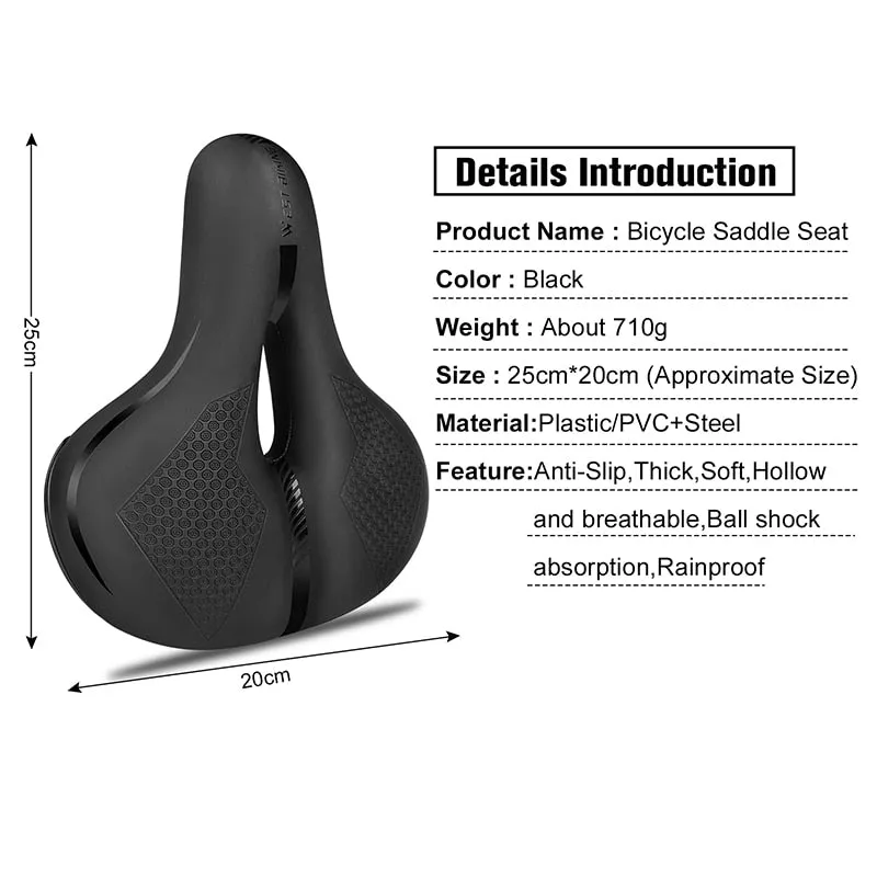 Bicycle Saddle MTB Bike Seat Waterproof Soft Seat Cushion Bike Accessories PVC Steel Hollow Wide Cycling Saddles