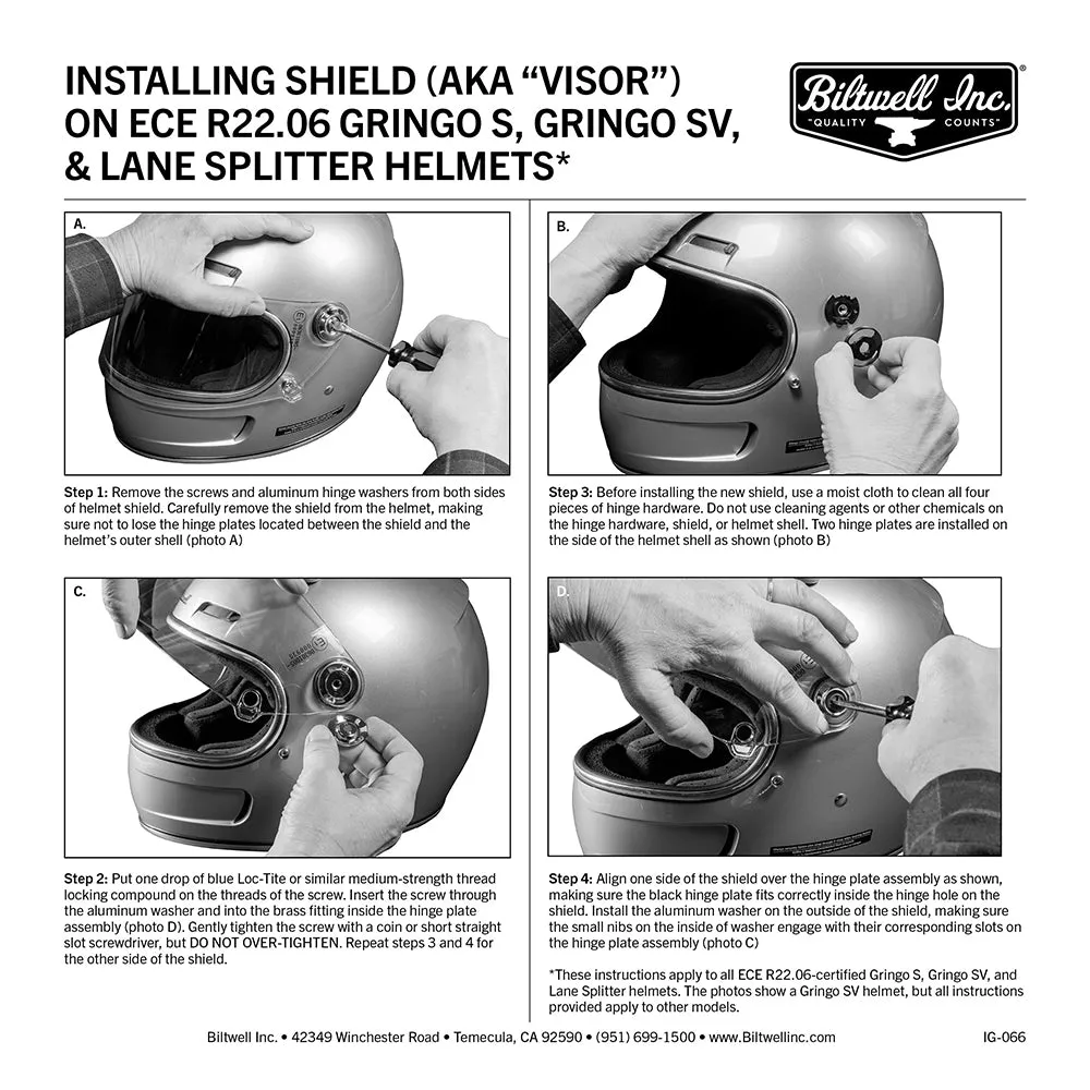 BILTWELL GRINGO S, GRINGO SV GEN2 VISOR R22.06 [DARK SMOKE]