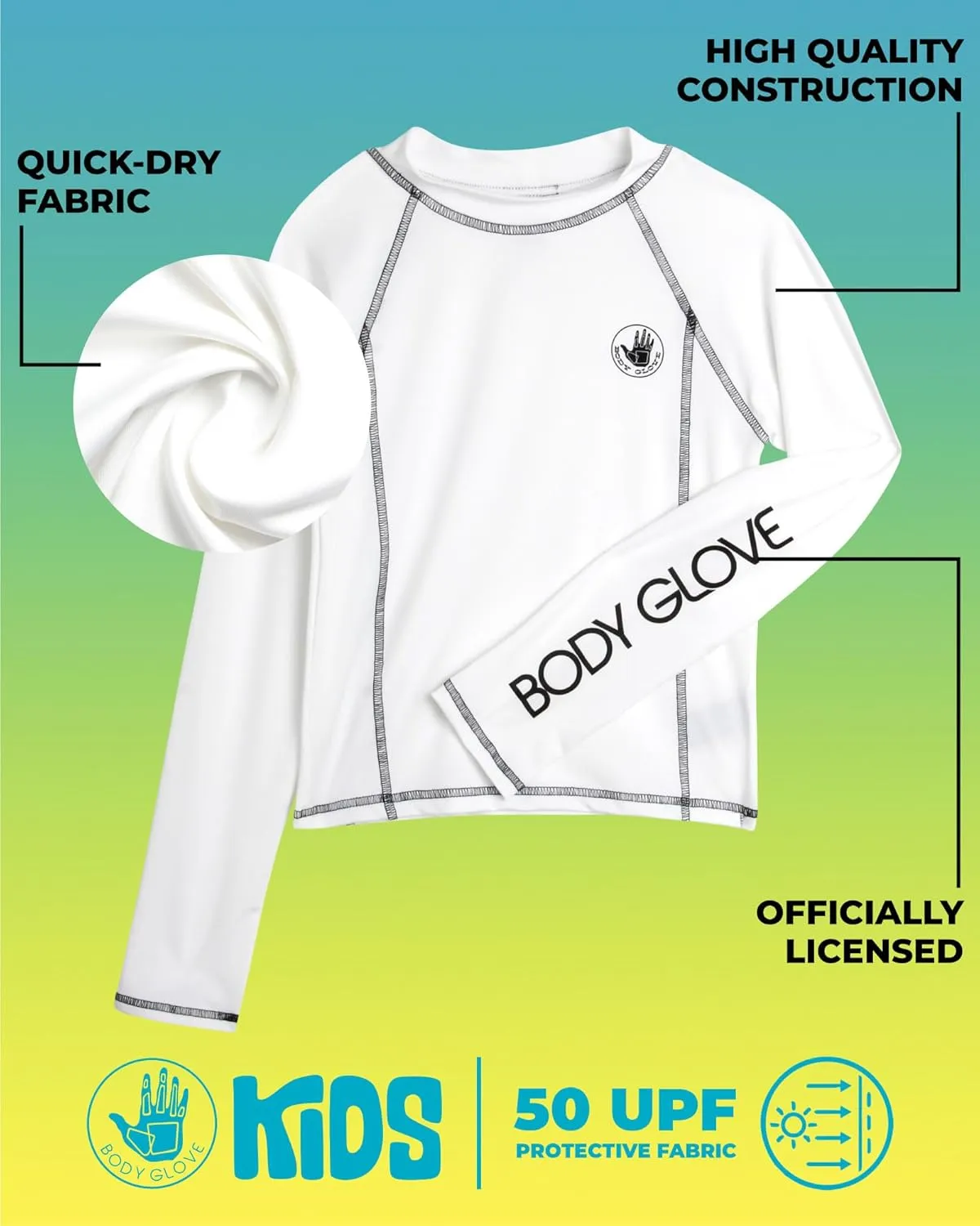 Body Glove Boys Swim Shirt - UPF 50  Sun Protection Quicky Dry Long Sleeve Rash Guard for Boys with Arm Logo (Size: 5-14)