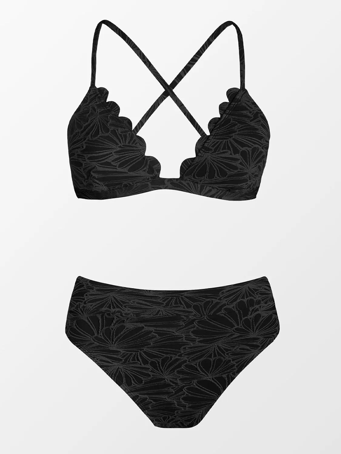 CUPSHE Bikini Set for Women Bathing Suit High Waisted Scalloped V Neck Two Pieces Swimsuit
