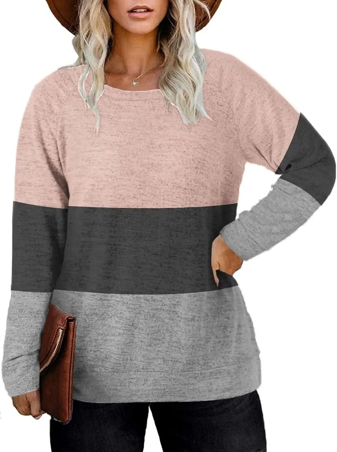 DOLNINE Women's-Plus-Size-Sweatshirts Long Sleeve Tops Crewneck Shirts Casual Tunics XL-4XL