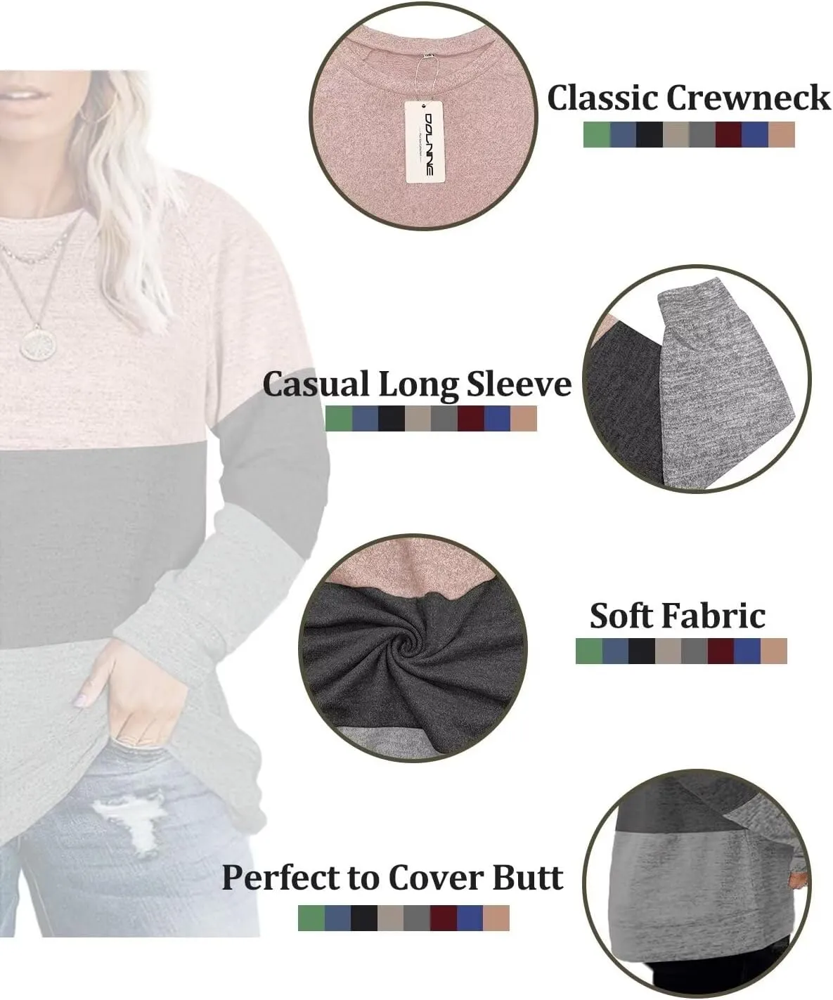 DOLNINE Women's-Plus-Size-Sweatshirts Long Sleeve Tops Crewneck Shirts Casual Tunics XL-4XL