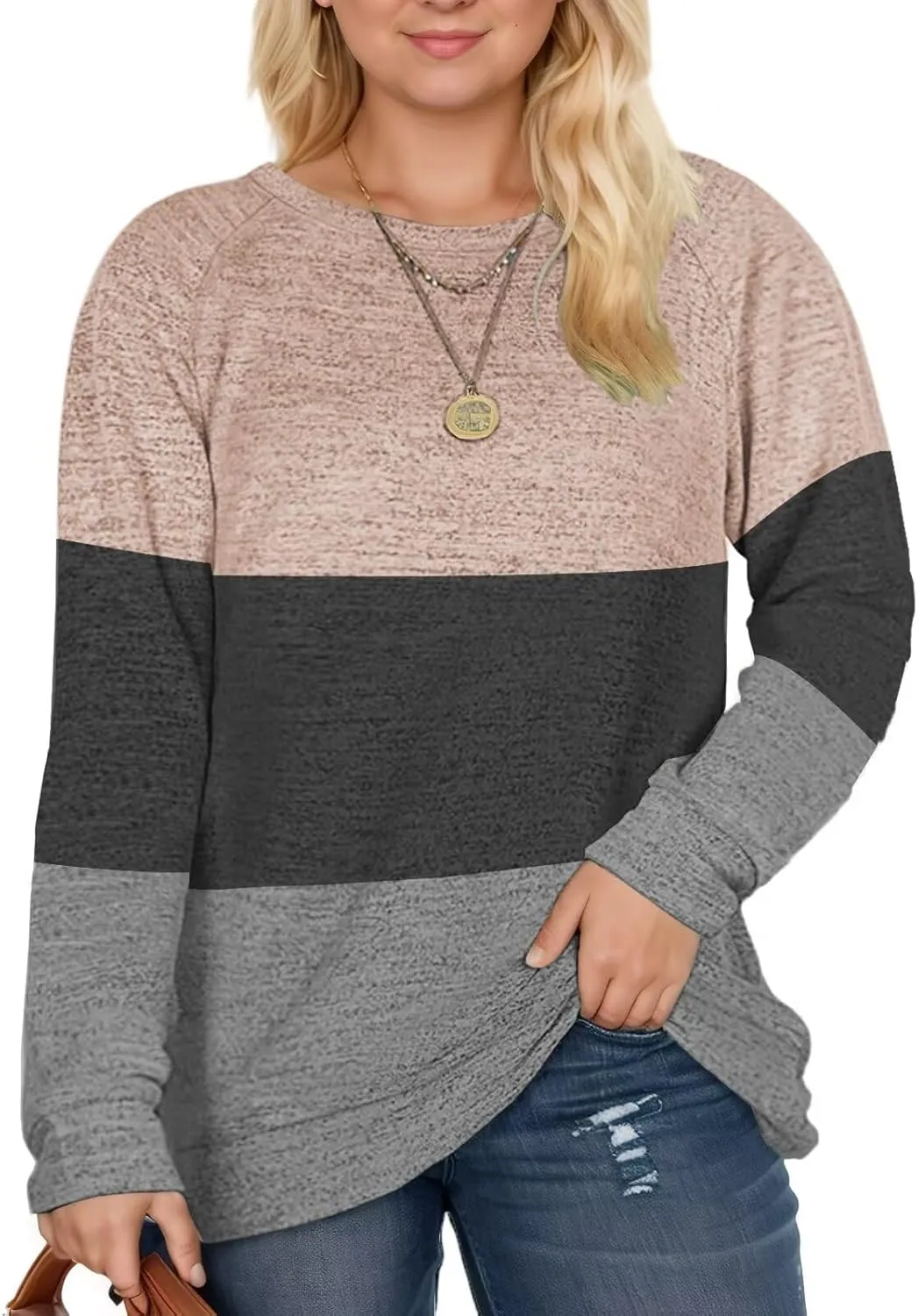 DOLNINE Women's-Plus-Size-Sweatshirts Long Sleeve Tops Crewneck Shirts Casual Tunics XL-4XL