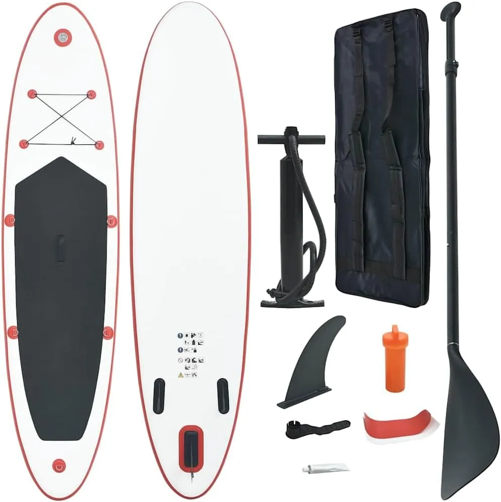 Durable Inflatable Stand Up Paddle Board Set, Lightweight SUP Surfboard with Oar and Pump, Red and White