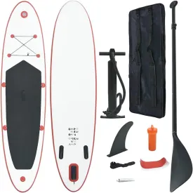 Durable Inflatable Stand Up Paddle Board Set, Lightweight SUP Surfboard with Oar and Pump, Red and White