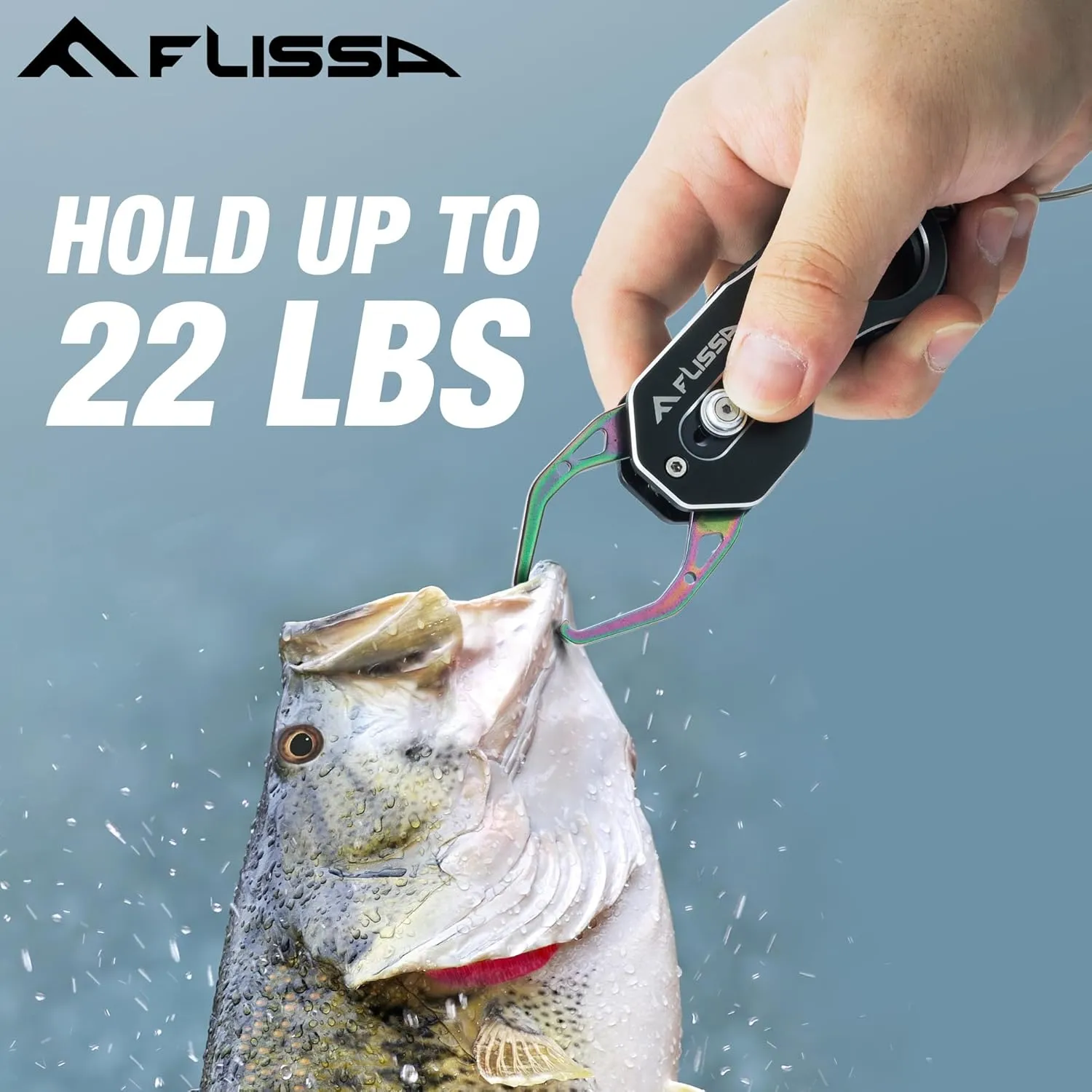 FLISSA 5" Mini Fish Gripper, 22 Pound Fish Lip Grip Tool with Carabiner and Spring Anti-Lost Rope, Durable Stainless Steel Fish Grabber Gripper, Corrosion Resistant & Portable
