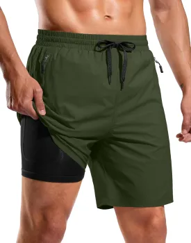 G Gradual Mens Swim Trunks with Compression Liner 7" Quick Dry Board Shorts Swimsuit Bathing Suit for Men with Zipper Pockets