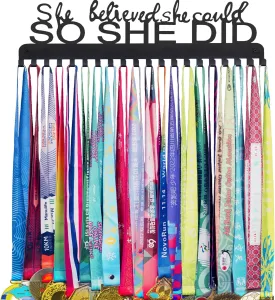 Goutoports Medal Holder Display Hanger - She Believed She Could She Did - Personalized Medal Wall Hanger for Sport Race Runner Sturdy Black Steel Metal Over 60 Medals Easy to Install