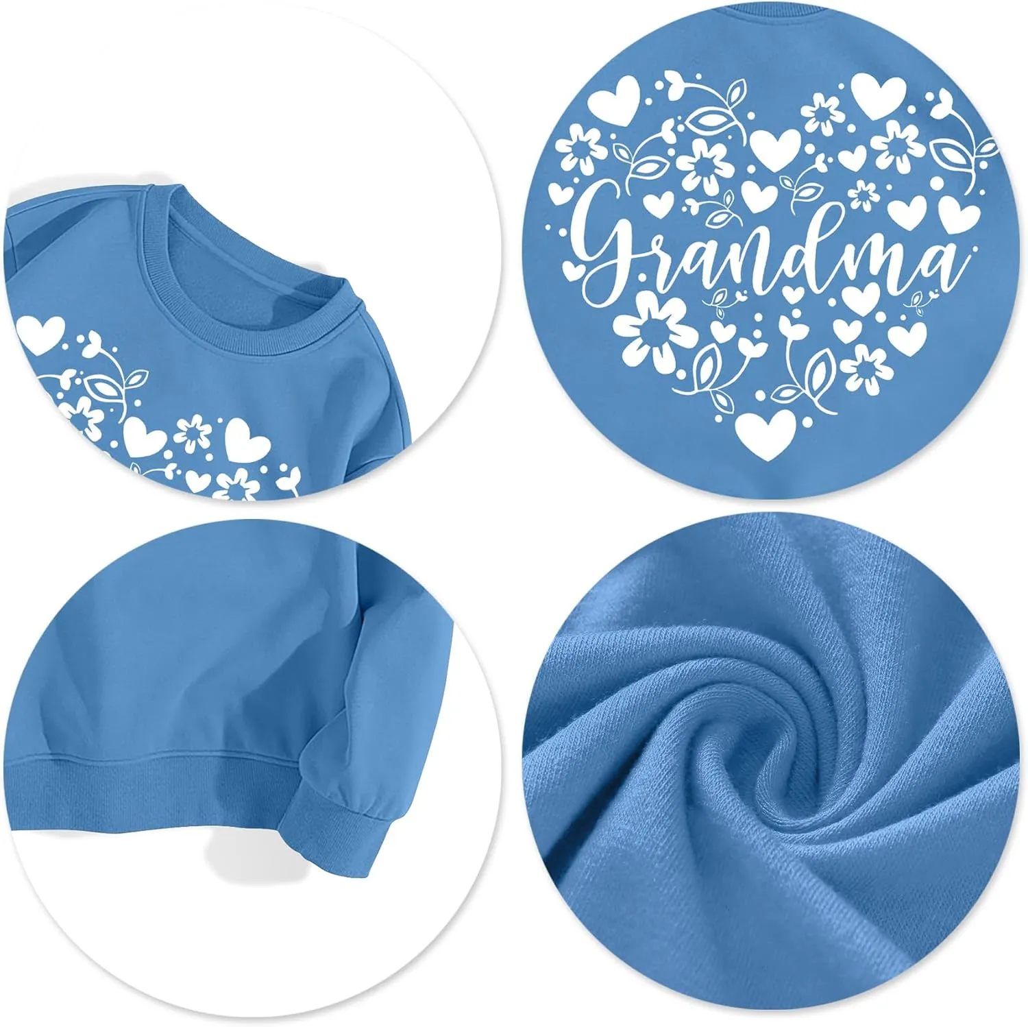Grandma Sweatshirts for Women: Grandma Floral Heart Shirts Long Sleeve Grandmother Gifts Crewneck Pullover Tops