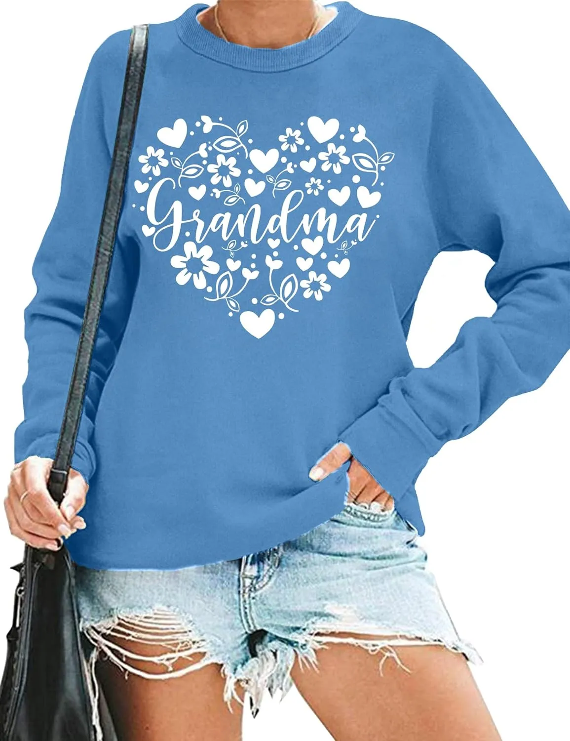 Grandma Sweatshirts for Women: Grandma Floral Heart Shirts Long Sleeve Grandmother Gifts Crewneck Pullover Tops