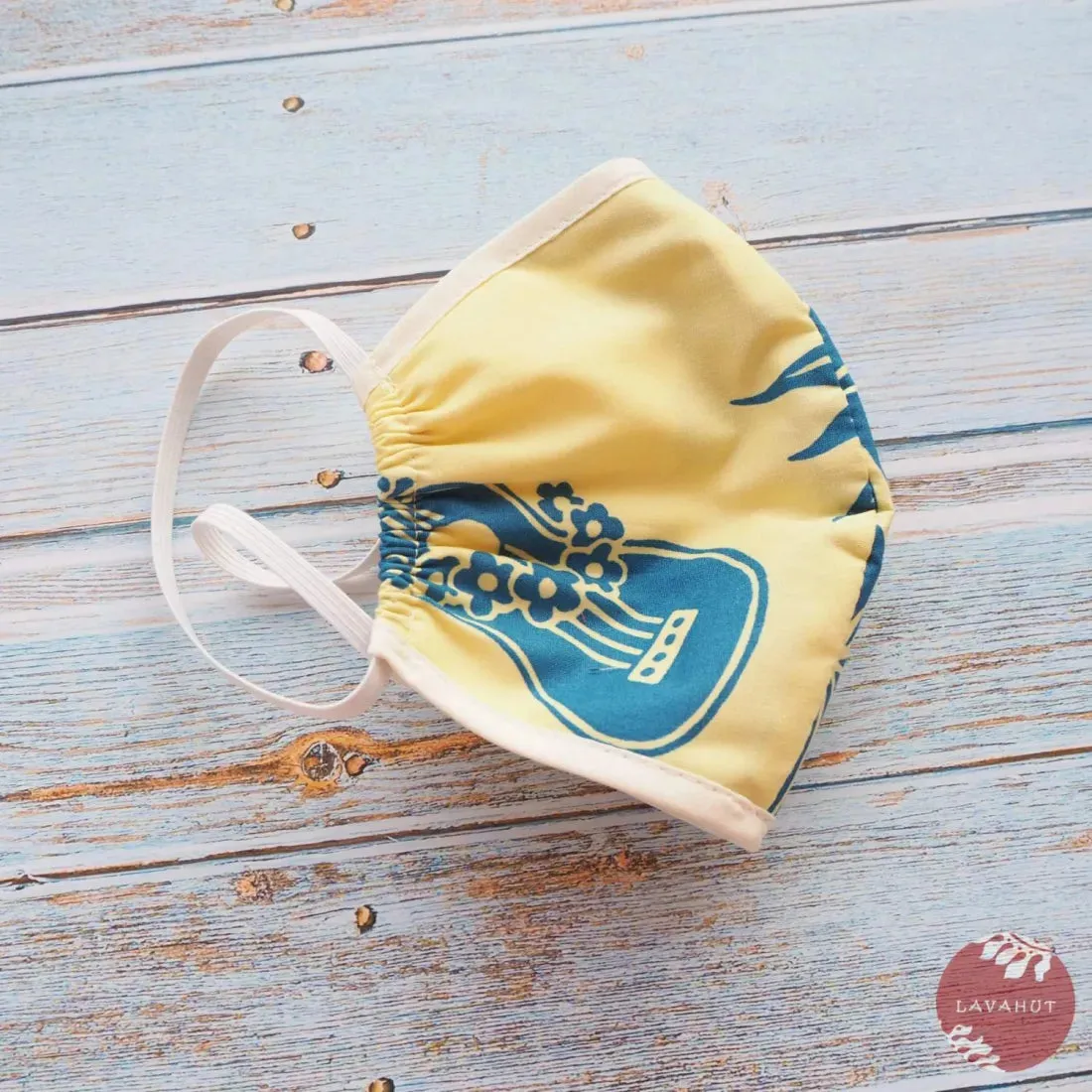 Hawaiian Face Mask • Yellow Ukulele / Pineapple   Trim