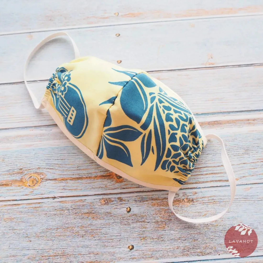 Hawaiian Face Mask • Yellow Ukulele / Pineapple   Trim