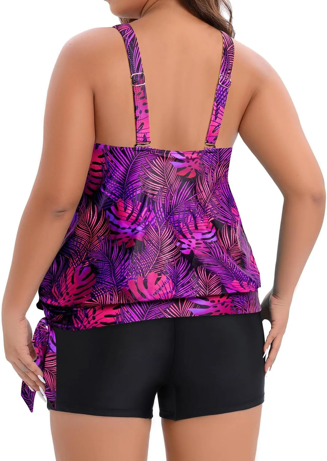 Holipick Women Plus Size Swimsuit Tummy Control Tankini Two Piece Bathing Suits Blouson Top with Boy Shorts
