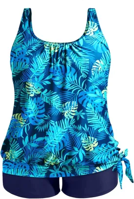 Holipick Women Plus Size Swimsuit Tummy Control Tankini Two Piece Bathing Suits Blouson Top with Boy Shorts