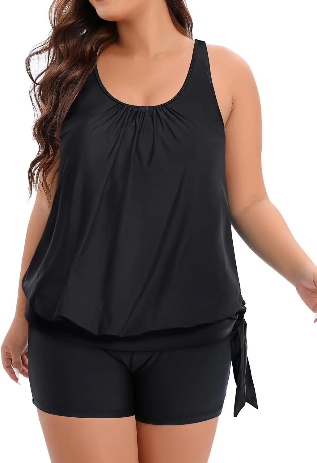 Holipick Women Plus Size Swimsuit Tummy Control Tankini Two Piece Bathing Suits Blouson Top with Boy Shorts