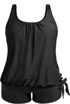 Holipick Women Plus Size Swimsuit Tummy Control Tankini Two Piece Bathing Suits Blouson Top with Boy Shorts