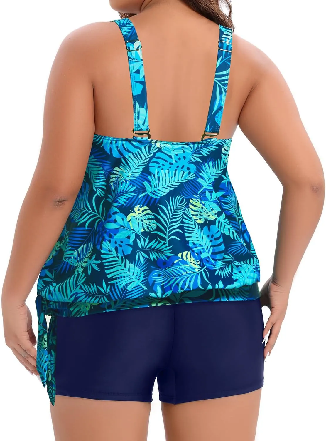 Holipick Women Plus Size Swimsuit Tummy Control Tankini Two Piece Bathing Suits Blouson Top with Boy Shorts