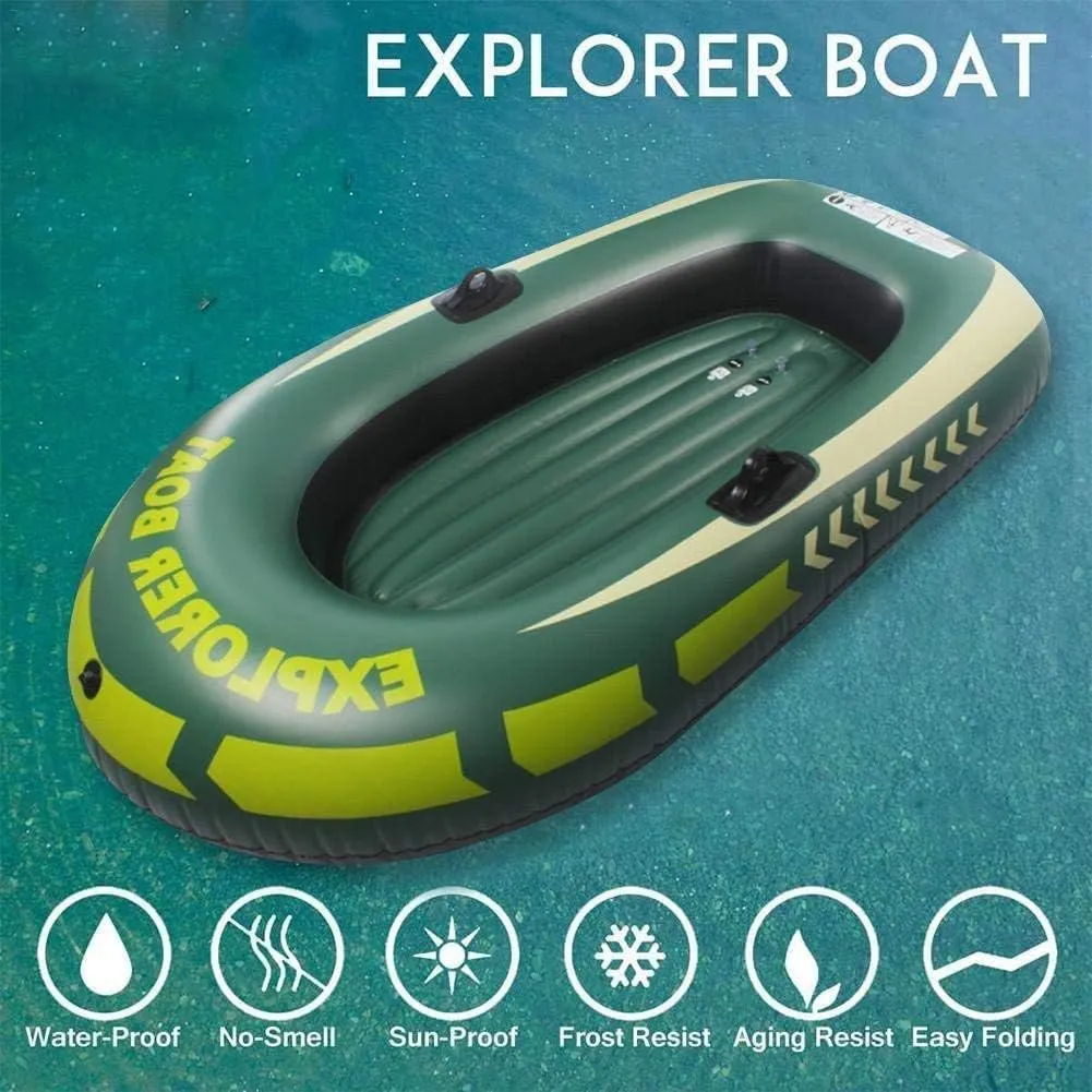 Inflatable Fishing Boat, Portable Inflatable Kayak, Folding Rubber Explorer Boat, Canoe for Water Sports Swimming Beach Pool,2person Boat