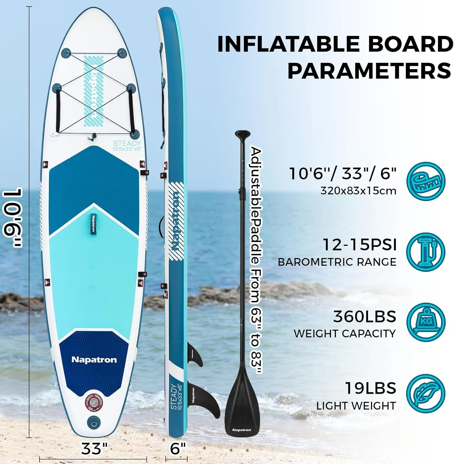 Inflatable Paddle Board, 10'6" Ultra Lightweight SUP with Adjustable Paddle, Anti-Slip Deck, Coiled Leash & Carry Bag, Stable All-Around Stand Up Paddleboards for Adults