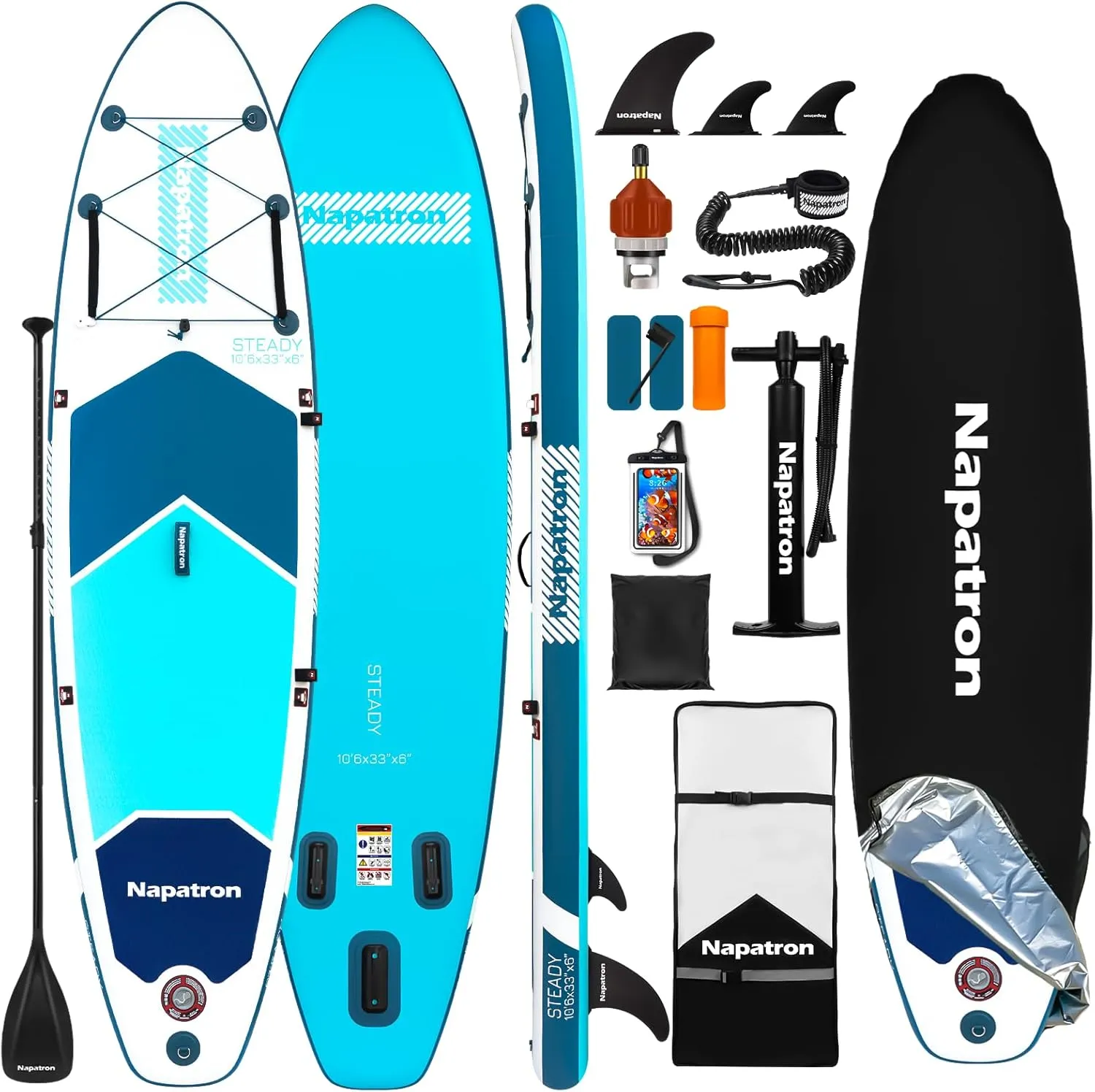 Inflatable Paddle Board, 10'6" Ultra Lightweight SUP with Adjustable Paddle, Anti-Slip Deck, Coiled Leash & Carry Bag, Stable All-Around Stand Up Paddleboards for Adults