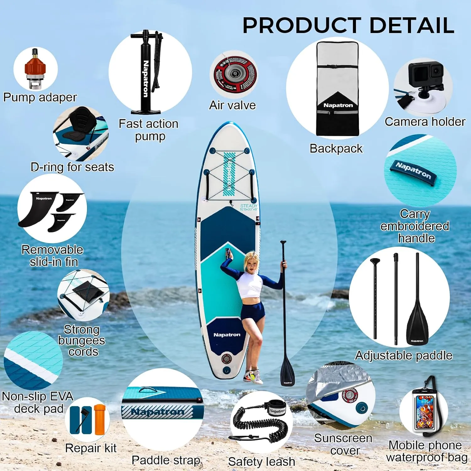 Inflatable Paddle Board, 10'6" Ultra Lightweight SUP with Adjustable Paddle, Anti-Slip Deck, Coiled Leash & Carry Bag, Stable All-Around Stand Up Paddleboards for Adults