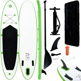 Inflatable Stand Up Paddle Board Set for Adventure and Fun, Sturdy and Easy to Carry, Water Activities, Green and White