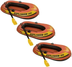 INTEX 58331EP Explorer 200 Inflatable Boat Set: Includes Deluxe Boat Oars and Mini Hand Pump  Dual Air Chambers  Grab Rope  2 Person  210lb Weight Capacity