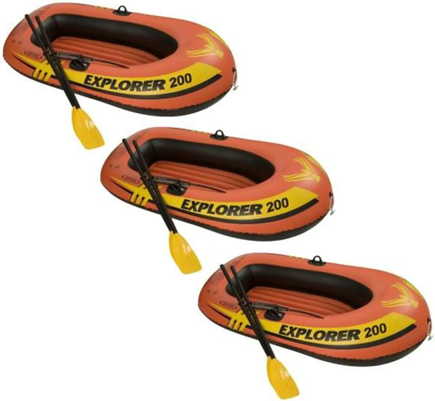 INTEX 58331EP Explorer 200 Inflatable Boat Set: Includes Deluxe Boat Oars and Mini Hand Pump  Dual Air Chambers  Grab Rope  2 Person  210lb Weight Capacity