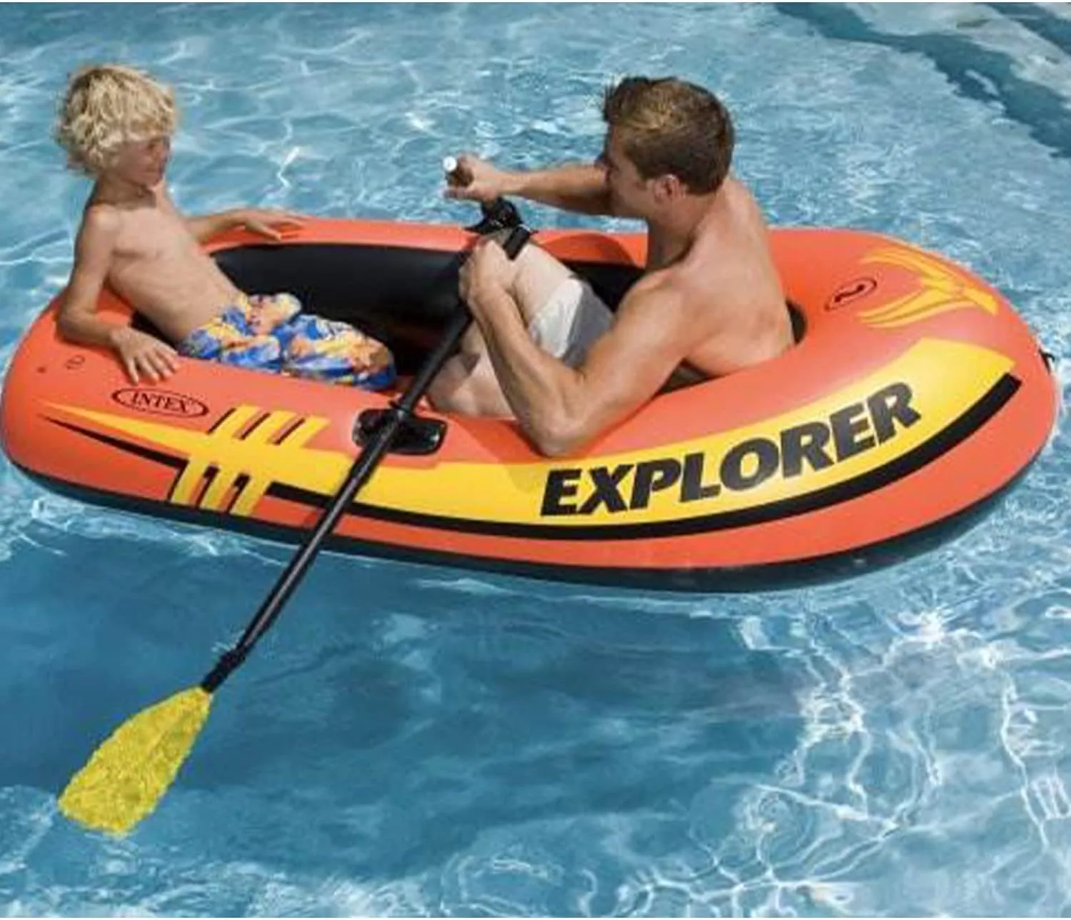 INTEX 58331EP Explorer 200 Inflatable Boat Set: Includes Deluxe Boat Oars and Mini Hand Pump  Dual Air Chambers  Grab Rope  2 Person  210lb Weight Capacity