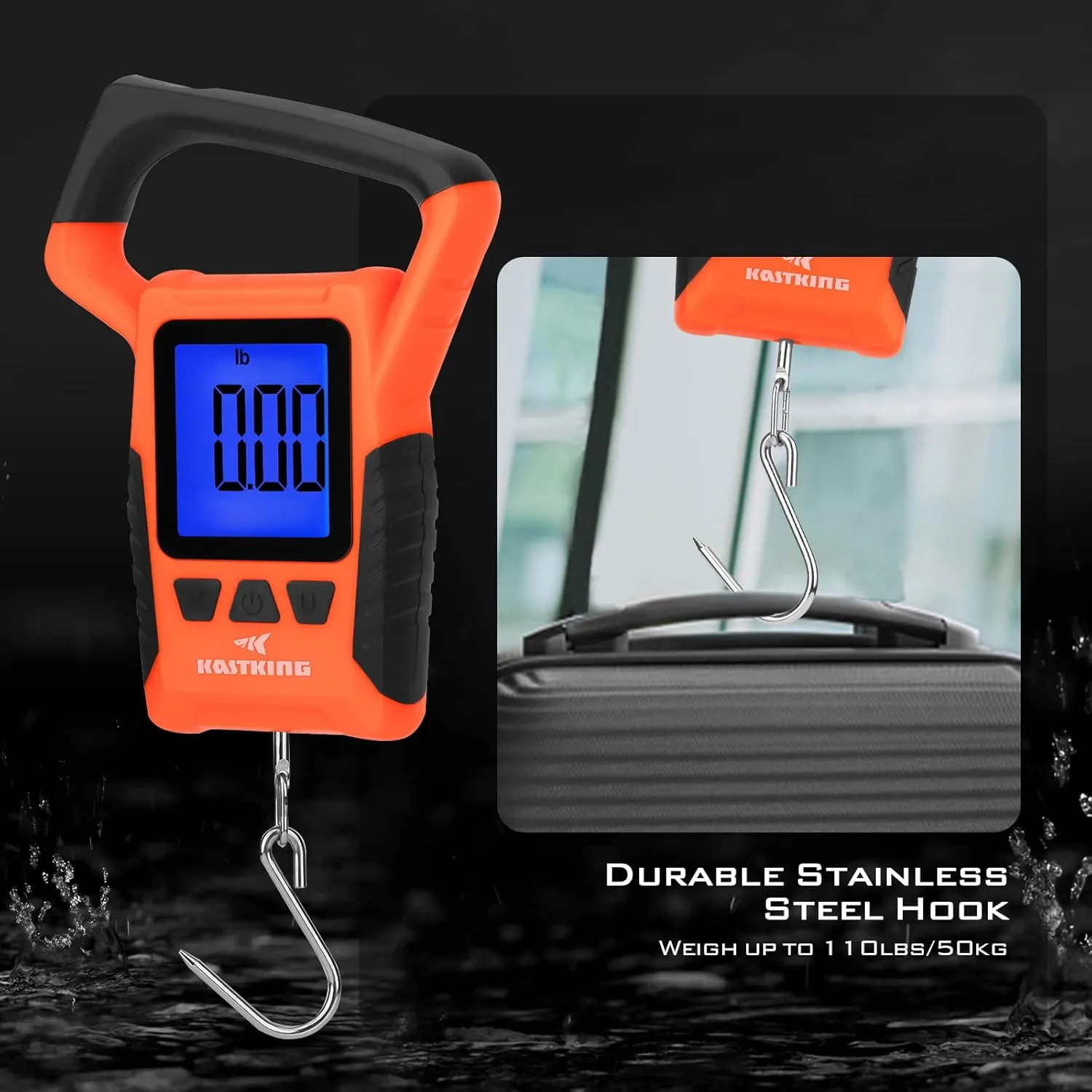 KastKing Fish Scale, WideView Floating Waterproof Digital Scale, 2.5 Large LCD Display, 110lb Capacity, Multi-Mode Pound/Ounces & Kilograms, Stores up to 9 Weights, Fishing Gifts for Men