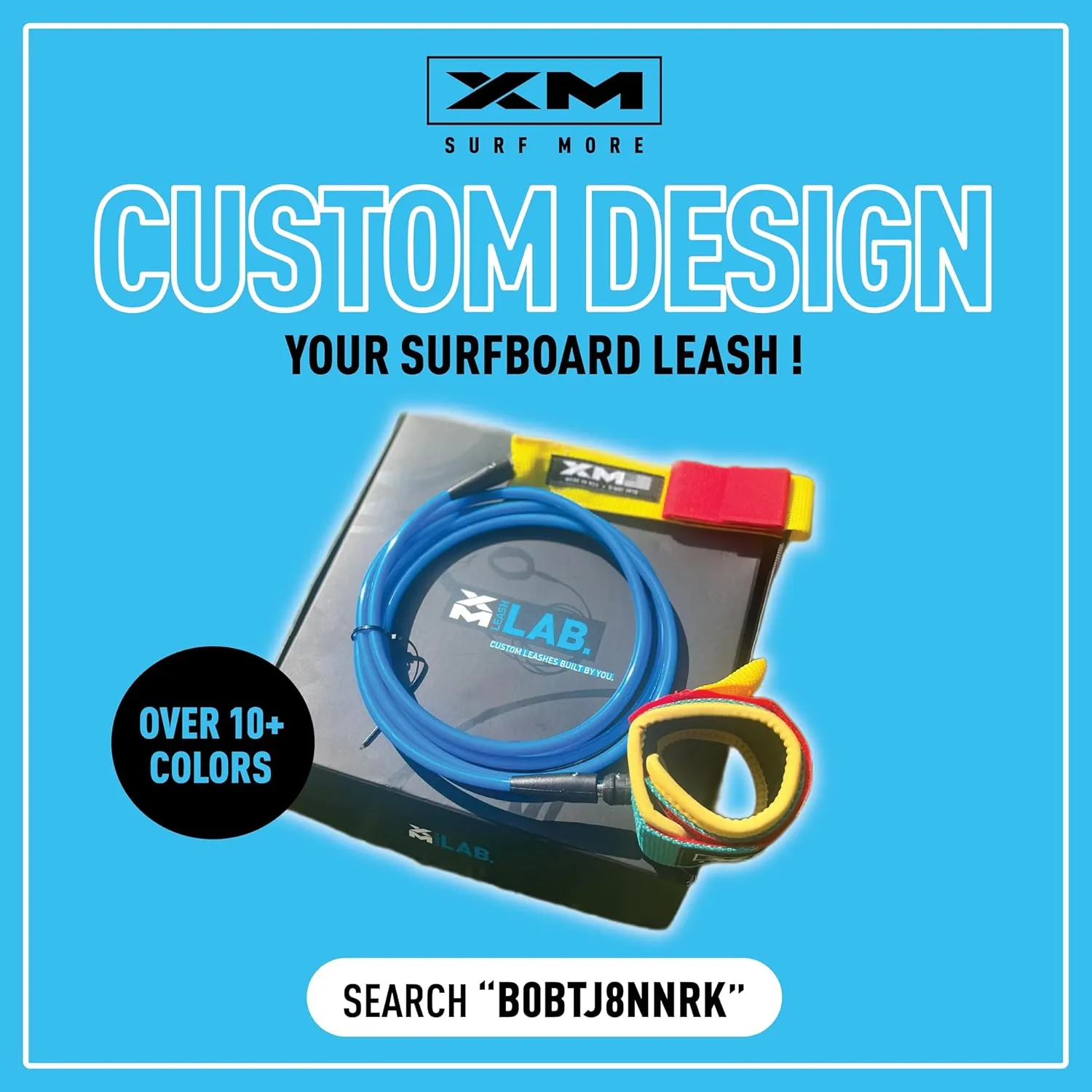 Knee/Calf Surfboard Leash 8ft-10ft, COMP Cord Thickness (.220 in.), Choose Length and Color, Key Pocket, Unbreakable Swivels, Detachable Railsaver, Made in USA