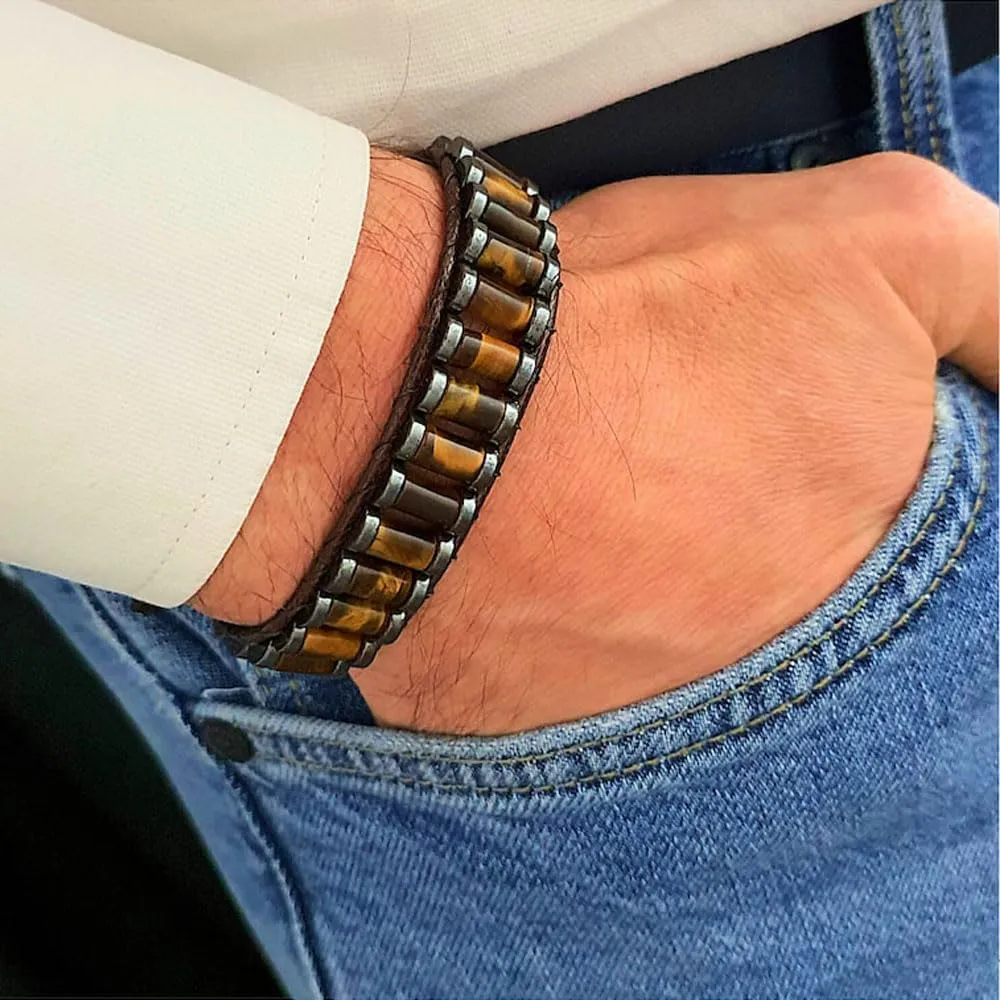 KSQS Healing Stone Chakra Wrap Bracelet for Women, Hematite Energy Bead Protection Bracelet for Anxiety and Stress, Jasper Leather Cuff Bracelet