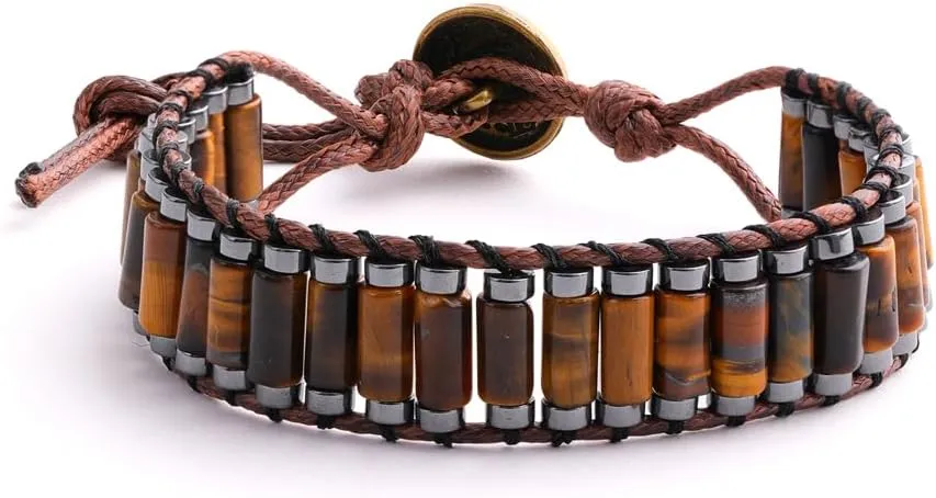 KSQS Healing Stone Chakra Wrap Bracelet for Women, Hematite Energy Bead Protection Bracelet for Anxiety and Stress, Jasper Leather Cuff Bracelet