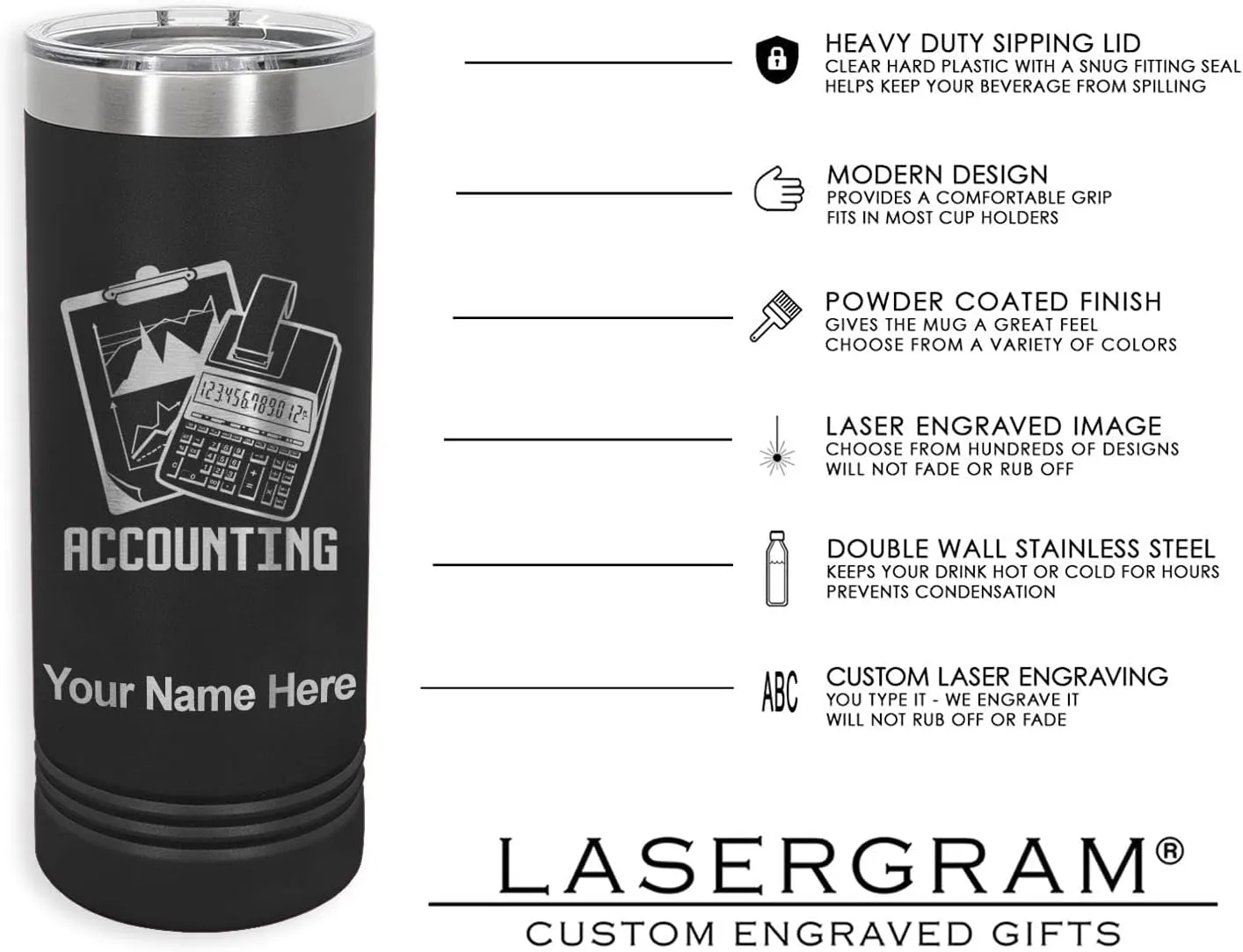 LaserGram 22oz Vacuum Insulated Skinny Tumbler, Cricket Player, Personalized Engraving Included (Black)