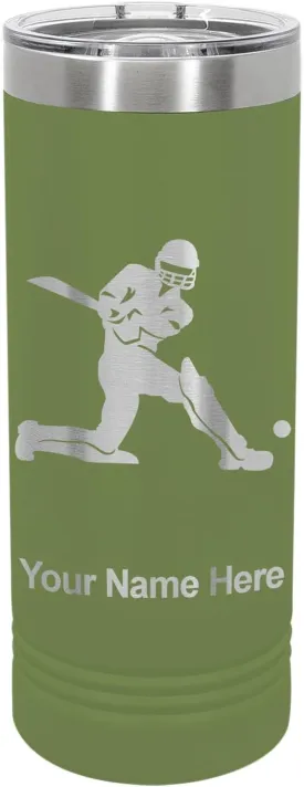 LaserGram 22oz Vacuum Insulated Skinny Tumbler, Cricket Player, Personalized Engraving Included (Camo Green)
