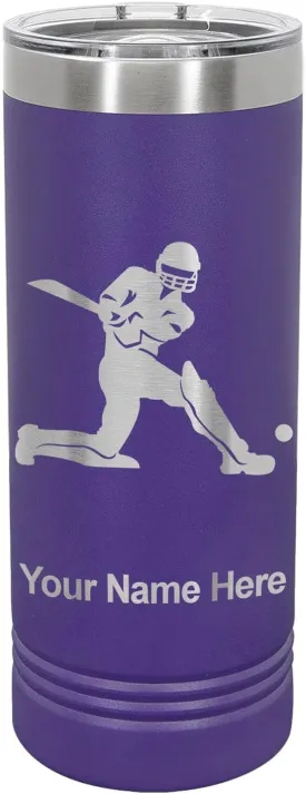 LaserGram 22oz Vacuum Insulated Skinny Tumbler, Cricket Player, Personalized Engraving Included (Dark Purple)