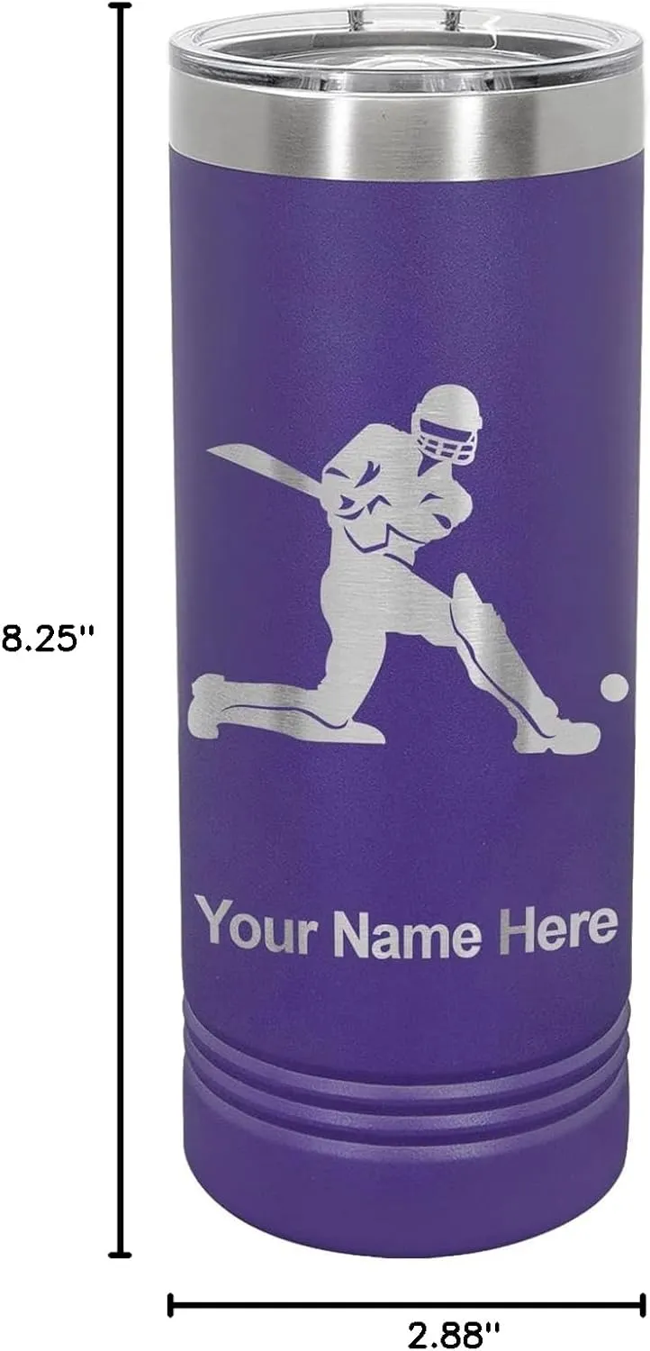 LaserGram 22oz Vacuum Insulated Skinny Tumbler, Cricket Player, Personalized Engraving Included (Dark Purple)