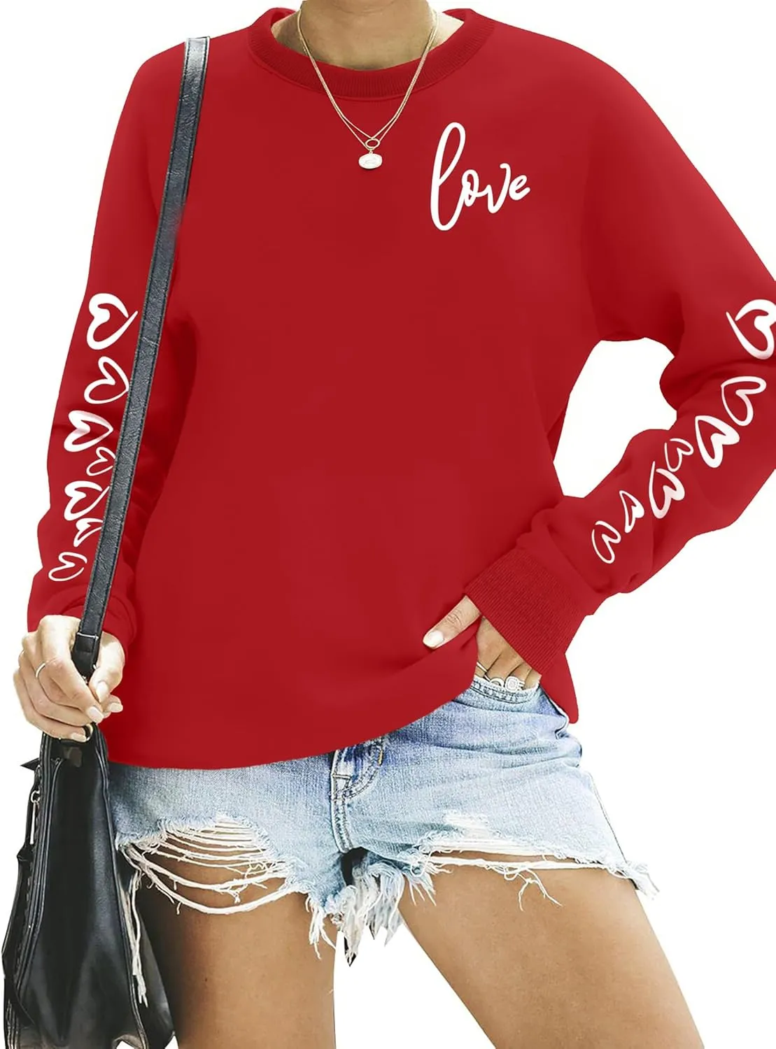 LAZYCHILD Love Heart Sweatshirt for Women Cute Hearts Graphic Pullover Long Sleeve Valentine Shirts Tops
