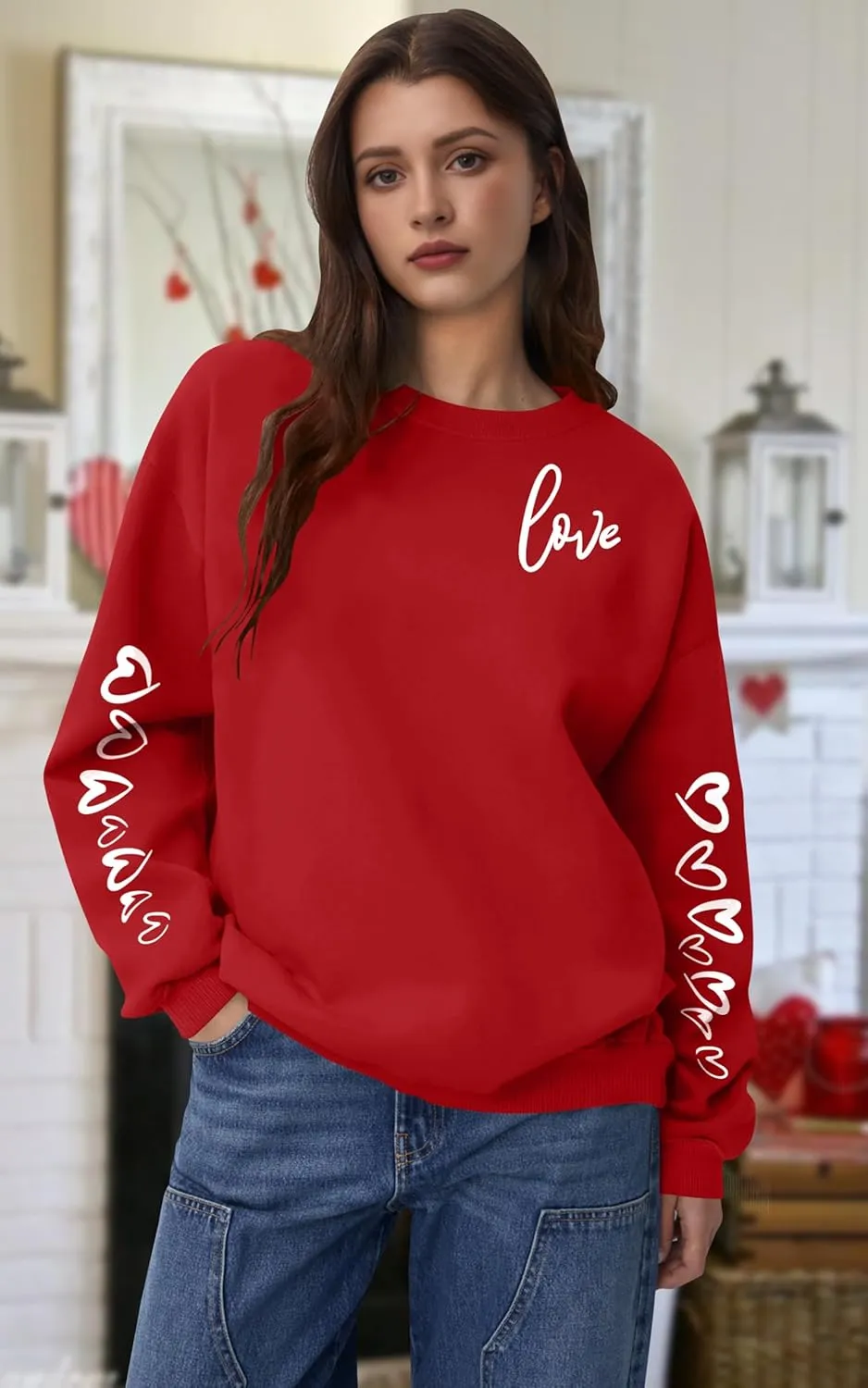 LAZYCHILD Love Heart Sweatshirt for Women Cute Hearts Graphic Pullover Long Sleeve Valentine Shirts Tops