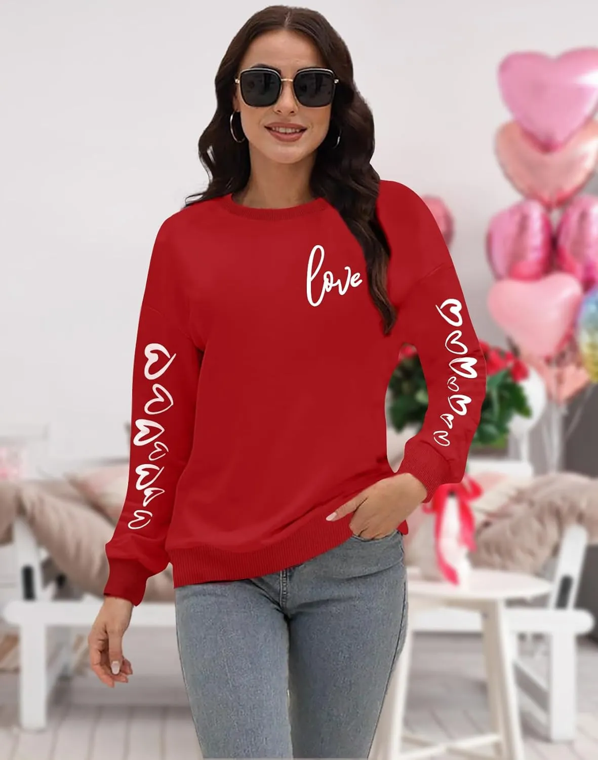 LAZYCHILD Love Heart Sweatshirt for Women Cute Hearts Graphic Pullover Long Sleeve Valentine Shirts Tops