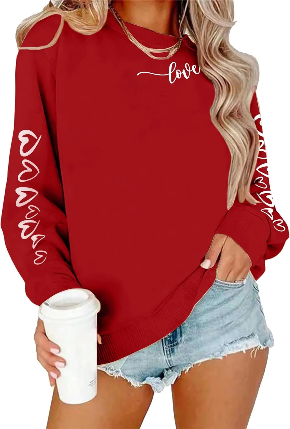 LAZYCHILD Love Heart Sweatshirt for Women Cute Hearts Graphic Pullover Long Sleeve Valentine Shirts Tops