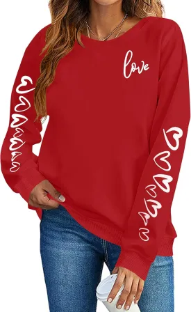 LAZYCHILD Love Heart Sweatshirt for Women Cute Hearts Graphic Pullover Long Sleeve Valentine Shirts Tops