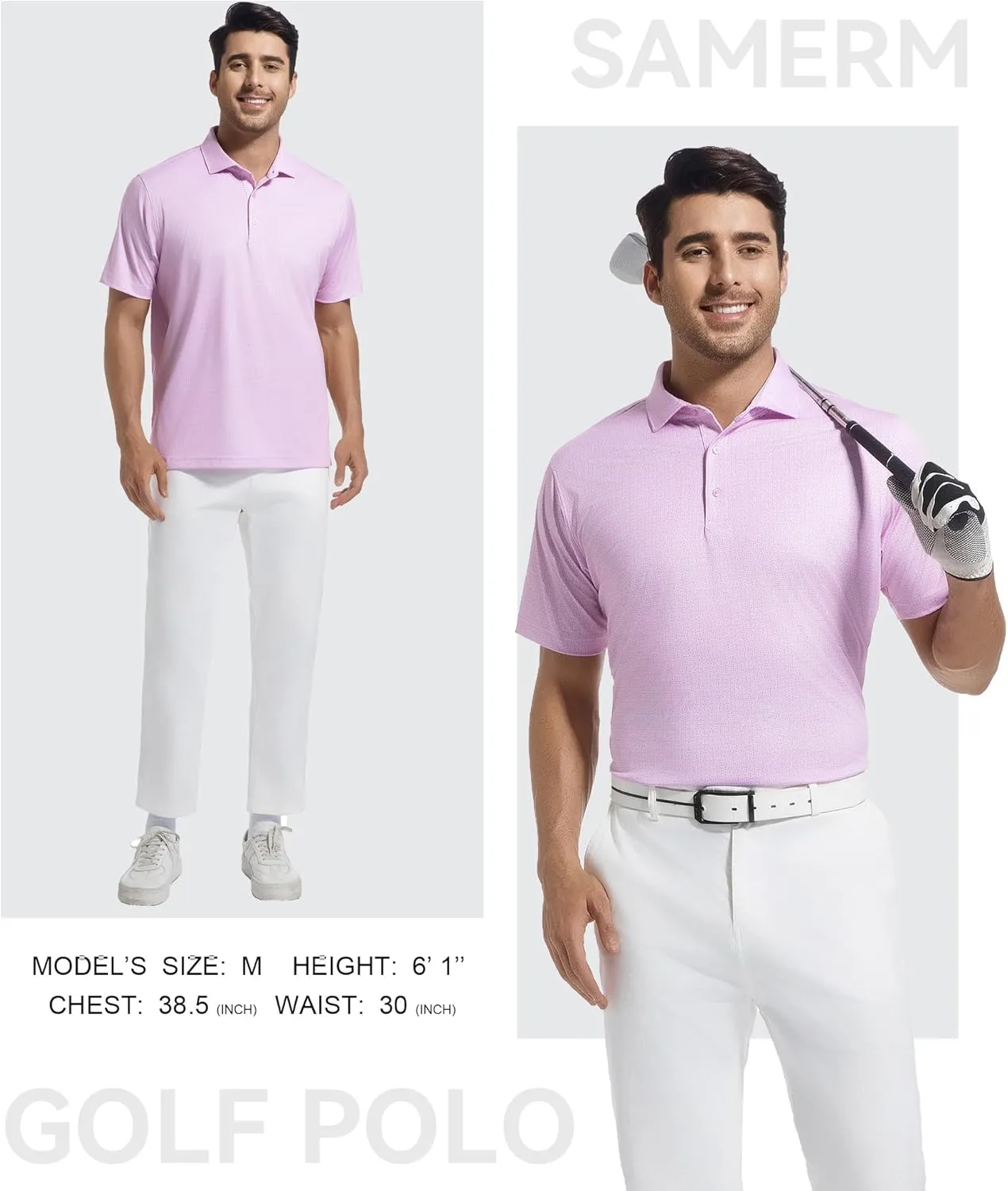 SAMERM Mens Golf Polo Shirts Short Sleeve Dry Fit Performance Moisture Wicking Print Sport Golf Shirts for Men Casual